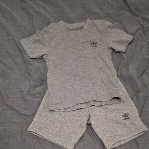 Adidas Heather Gray Tee and Shorts Set